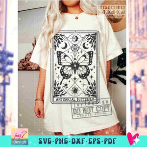 Antisocial fjäril tarotkort SVG PNG sarkastisk Svg tarotkort Png häxig rolig retro sublimering tarot klippfil fram bak Svg original bild 6