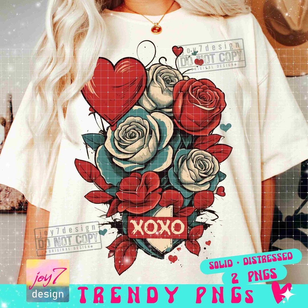 Retro Valentine Roses XOXO PNG Trendy Valentine Png Roses Png Hugs and ...