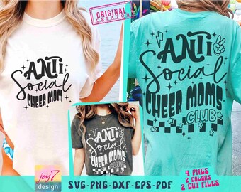 Funny Cheer Mom Shirt SVG PNG Antisocial Cheer Moms Club Cheer mom Sublimation Cheerleader Mom Cheer Life Svg Cheer Mama Front and Back Svg