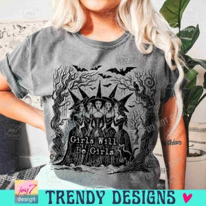 Las chicas serán chicas Brujas PNG Bruja de Halloween retro PNG Divertido Halloween PNG Camiseta vintage de Halloween de moda PNG Vibras de brujas Espeluznante ORIGINAL imagen 6