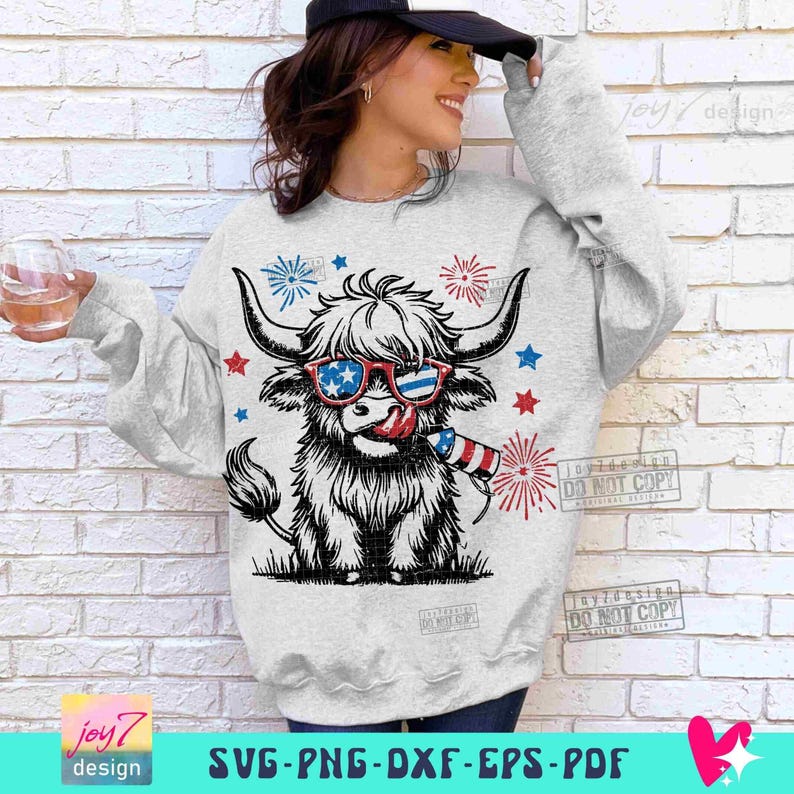 4th July Heifer SVG PNG Retro Fourth of July Svg Funny 4th Of July Svg Cricut Svg Cute Western Cow Png Independence Day Sublimation ORIGINAL image 3