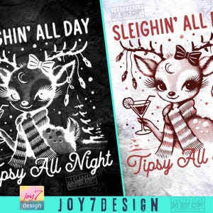 Sleighin All Day Funny Drinking Christmas PNG Retro Reindeer Christmas Drinking Png Tipsy Christmas Alcohol Vintage Xmas Trendy Png ORIGINAL image 2