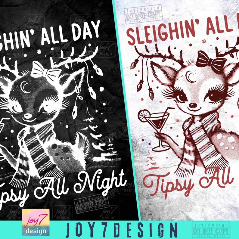 Sleighin All Day Funny Drinking Christmas PNG Retro Reindeer Christmas Drinking Png Tipsy Christmas Alcohol Vintage Xmas Trendy Png ORIGINAL image 2