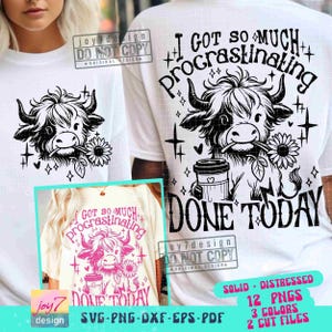 Funny Procrastination Heifer SVG PNG Coffee lover Highland Cow Png Funny Western Cow Png Funny Cow Png Retro Sublimation Cut Files ORIGINAL image 1
