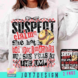 Suspect Claims Softball PNG Funny Softball Game Day Softball Retro Checkered Png Softball Shirt Design Trendy Softball Game Day Png ORIGINAL image 1