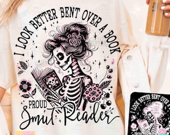 Ich Sieh besser aus über ein Buch PNG Proud Smut Reader Skeleton design Snarky sarkastisch Retro Bücherwurm Trendbuch Lustig lesen Png ORIGINAL