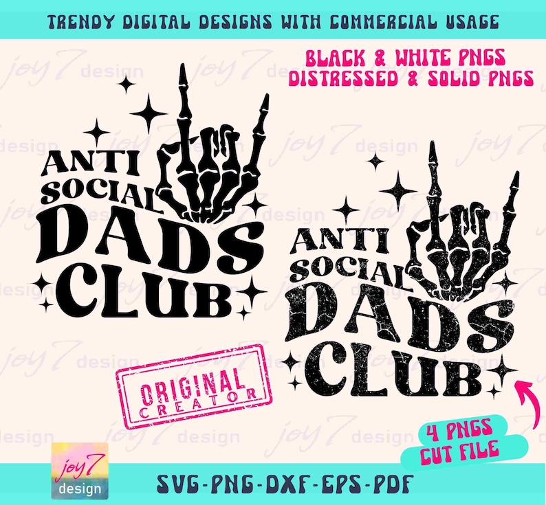 Club de Papás Antisociales SVG PNG Papá Divertido Padre Svg Camisa de Papá Svg Vida de Papá Png Papá Rockero Svg Mano de Esqueleto Regalo Divertido de Papá Svg Diseños de Papá imagen 2