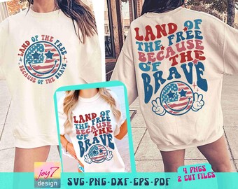 Amerika Land der Freien wegen der mutigen SVG PNG 4. Juli svg Vierter Juli-Svg Vaterland-Svg Unabhängigkeitstag Retro Sublimation