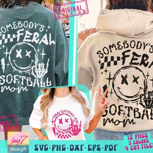 Funny Softball Mom SVG PNG Somebody's Feral Mom Svg Retro Softball Mom Png Mom Life Softball Sublimation Softball Game Day Cut File Original image 1