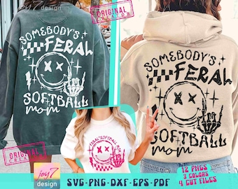 Funny Softball Mom SVG PNG Somebody's Feral Mom Svg Retro Softball Mom Png Mom Life Softball Sublimation Softball Game Day Cut File Original