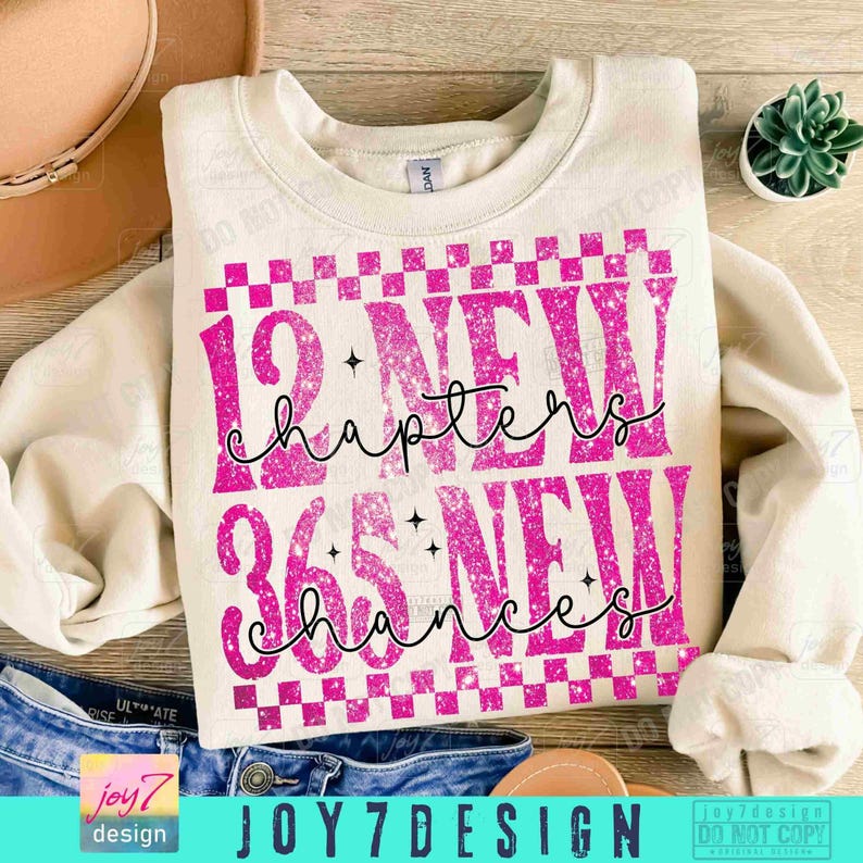 12 New Chapters 365 New Chances PNG New Year Faux Glitter Design (Digital Download) image 4