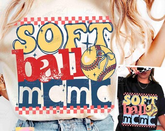 Softball Mama Retro PNG Softball Mama Retro Checker Png Game Day Softball Mama shirt design Coquette Bow Png Softball Mom Design ORIGINAL