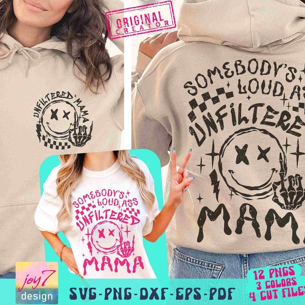 Somebodys Mom SVG PNG Funny Mom Svg Loud Ass Unfiltered Mama Svg Retro Mom Svg Sarcastic Mom Cut File Funny Png Sublimation Front and Back