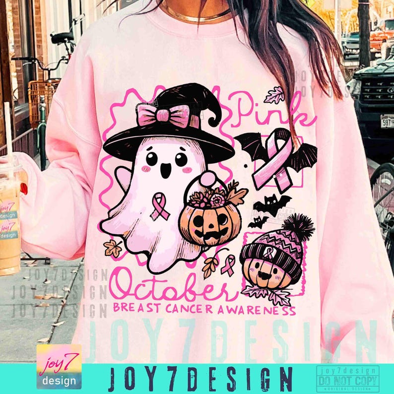 Pink Oktober Brustkrebs Bewusstsein PNG Halloween Pink Geist Png Retro Brustkrebs Doodle Girly Pink Halloween Shirt Sublimation ORIGINAL Bild 6