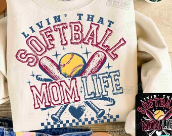 Retro Softball Mom PNG Trendy Softball Livin' That Softball Mom Life Png Retro Checkered Softball Mom shirt Png Softball Mama Png ORIGINAL