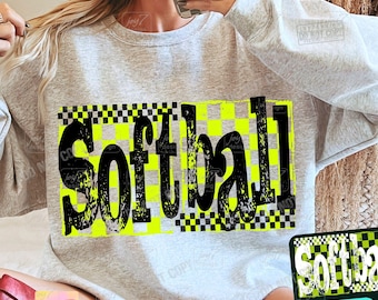 Softball Retro Checkered PNG Trendy Softball design Retro Softball team Retro Checker Softball Distressed Softball season Dtf Png ORIGINAL