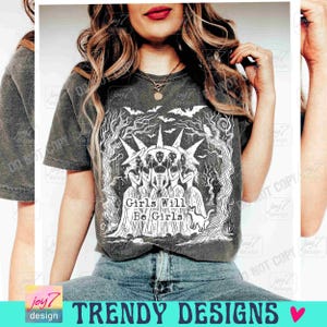 Las chicas serán chicas Brujas PNG Bruja de Halloween retro PNG Divertido Halloween PNG Camiseta vintage de Halloween de moda PNG Vibras de brujas Espeluznante ORIGINAL imagen 4