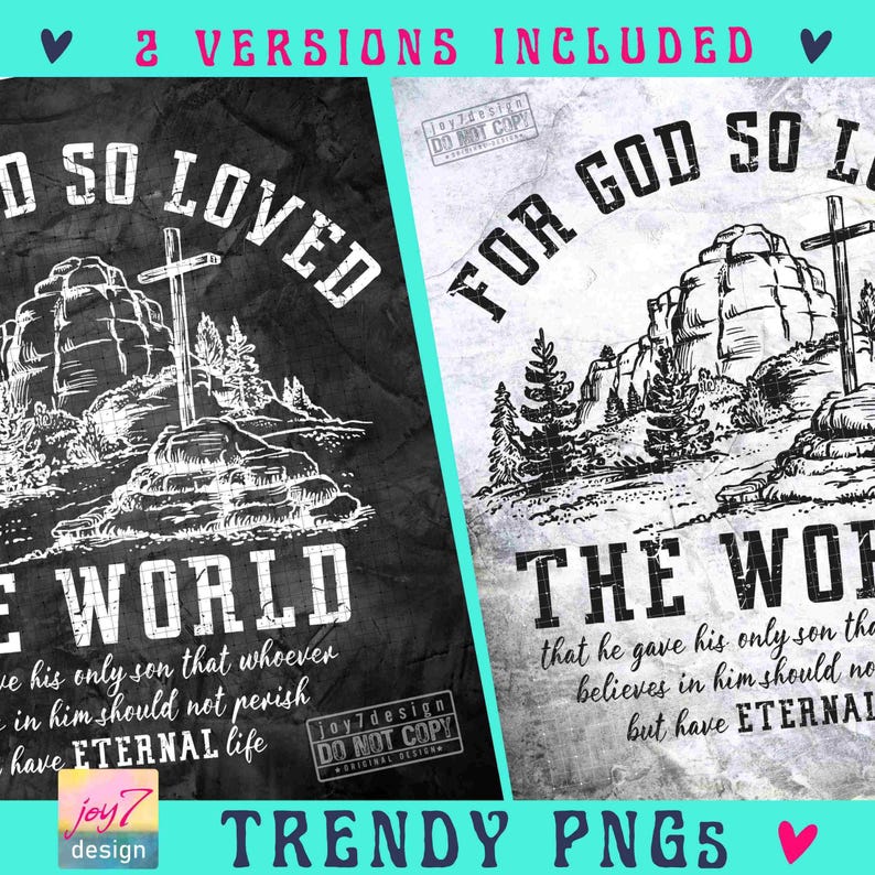JOHN 3:16 FOR GOD So Loved the World Png Bible verse Png Christian Bible Png Retro Western Png design Western Christian Sublimation Original image 2