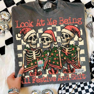 Festive Skeletons Funny Christmas Skeleton Santa PNG Retro Checkered Christmas Humor Santa Xmas Skeleton Funny Christmas Trendy Png ORIGINAL image 6