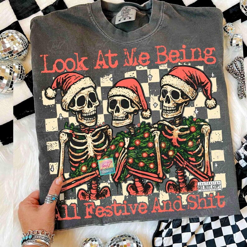 Festive Skeletons Funny Christmas Skeleton Santa PNG Retro Checkered Christmas Humor Santa Xmas Skeleton Funny Christmas Trendy Png ORIGINAL image 6