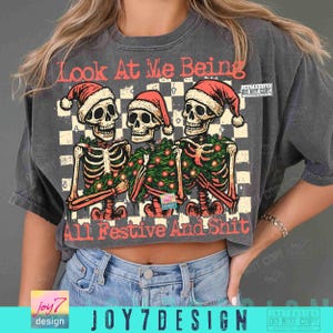 Festive Skeletons Funny Christmas Skeleton Santa PNG Retro Checkered Christmas Humor Santa Xmas Skeleton Funny Christmas Trendy Png ORIGINAL image 5