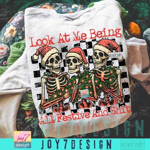 Festive Skeletons Funny Christmas Skeleton Santa PNG Retro Checkered Christmas Humor Santa Xmas Skeleton Funny Christmas Trendy Png ORIGINAL image 4
