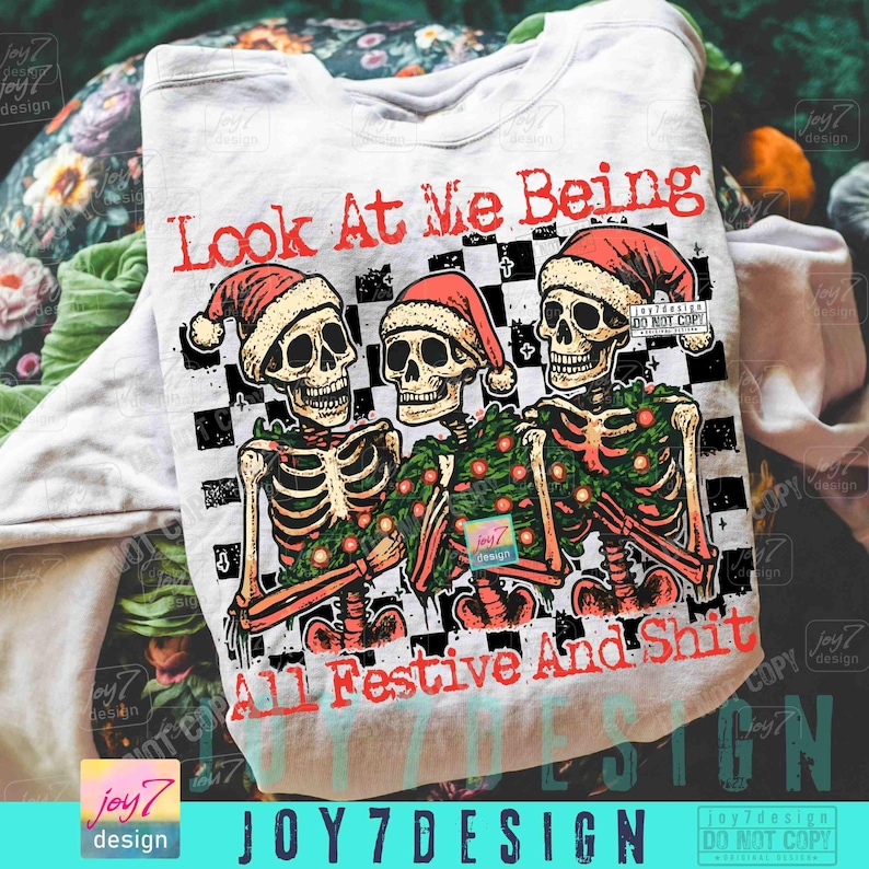 Festive Skeletons Funny Christmas Skeleton Santa PNG Retro Checkered Christmas Humor Santa Xmas Skeleton Funny Christmas Trendy Png ORIGINAL image 4