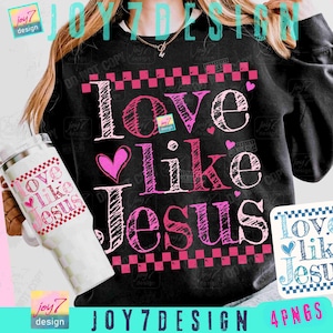 Retro Love Like Jesus PNG Cute Christian Valentines Checker Png Christian VDay Religious Love Jesus shirt Png Religious Valentine ORIGINAL image 1