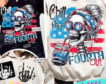 Chill The 4th Out, Clipart Fourth of July PNG, Grim Reaper Merica PNG, Snarky Skeleton, Sublimation Designs, Digital Download PNG