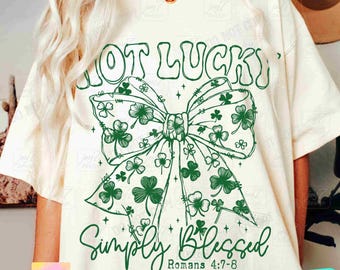 Not Lucky Simply Blessed Roman 4:7-8 Retro Coquette St. Patrick's Day Bow, Bijbelverzen, Jezus St. Pattys Day, Patrick Cross, png ORIGINEEL