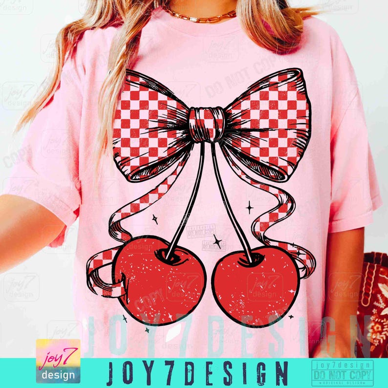 Coquette Cherry PNG Preppy Retro Checkers Coquette Cherries Boho Png Soft Girl Cherry Bow Vintage design Trendy Cherries Girly Png ORIGINAL image 6