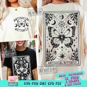 Antisocial fjäril tarotkort SVG PNG sarkastisk Svg tarotkort Png häxig rolig retro sublimering tarot klippfil fram bak Svg original bild 1