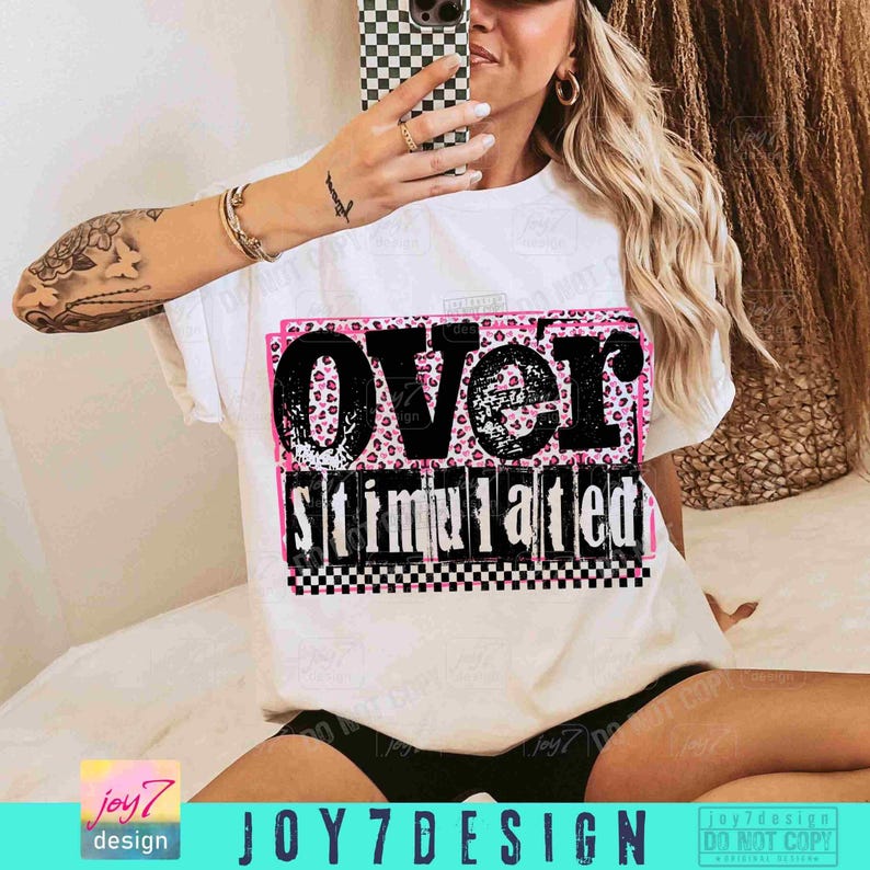 Overstimulated Snarky PNG Sarcastic Funny saying Png Retro Checkered Trendy Womens Leopard Print Sarcasm Sassy Png Funny Mom Png ORIGINAL image 4