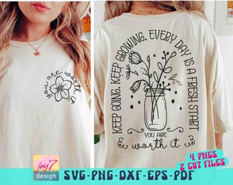 Positive Aesthetic SVG PNG Keep Going, Positive Quote Svg Motivational Quote Wildflower Boho Png, Manifest Svg Worthy Svg Front and back Svg