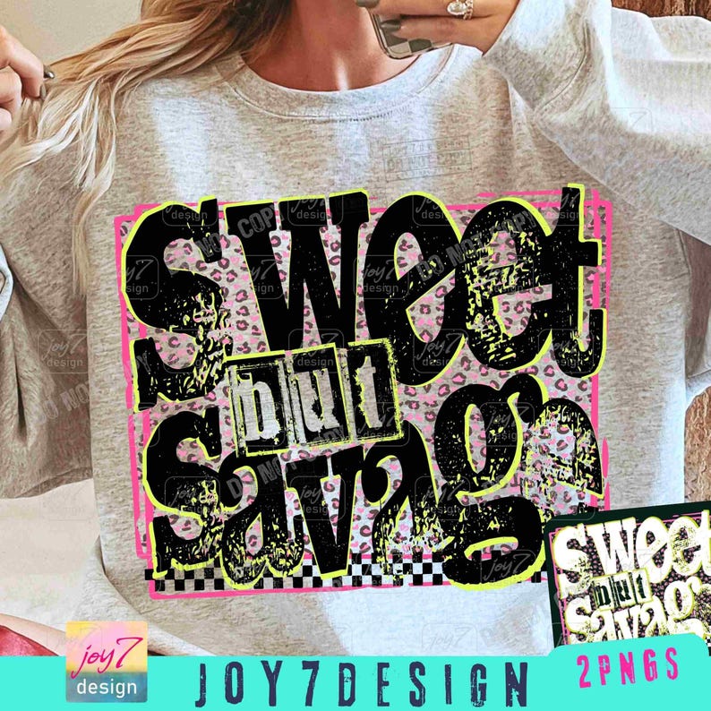 Sweet But Savage Snarky PNG Sassy Sarcasm Funny Womens Png Retro Checker Trendy Sarcastic quote Cheetah Print Sarcasm Funny Mom Png ORIGINAL image 1