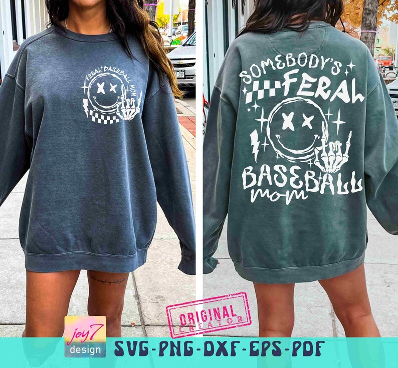 Funny Baseball Mom SVG PNG Somebody's Feral Mom Svg Retro Baseball Mom Png Mom Life Baseball Sublimation Baseball Game Day Cut File Original image 3