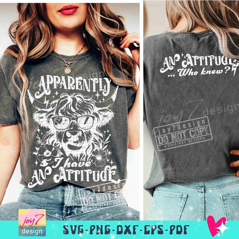 Apparently I Have an Attitude SVG PNG Sarcastic snarky Western Cow Png Highland Cow Funny Adult Svg Retro Sublimation Sassy CutFile ORIGINAL image 6