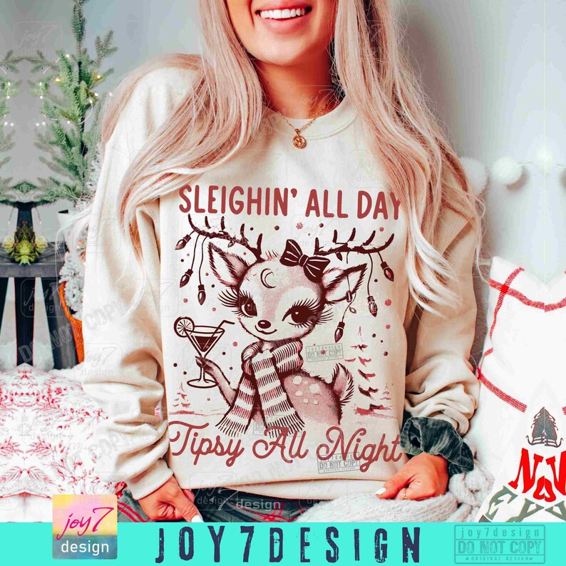 Sleighin All Day Funny Drinking Christmas PNG Retro Reindeer Christmas Drinking Png Tipsy Christmas Alcohol Vintage Xmas Trendy Png ORIGINAL image 6