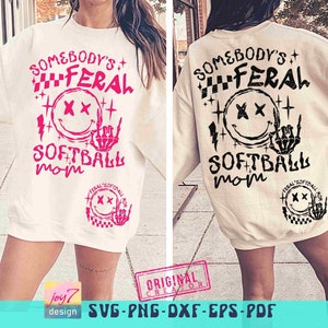 Funny Softball Mom SVG PNG Somebody's Feral Mom Svg Retro Softball Mom Png Mom Life Softball Sublimation Softball Game Day Cut File Original image 3