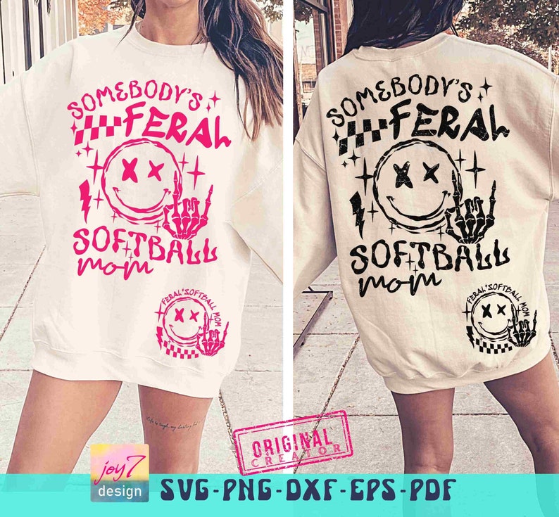 Funny Softball Mom SVG PNG Somebody's Feral Mom Svg Retro Softball Mom Png Mom Life Softball Sublimation Softball Game Day Cut File Original image 3