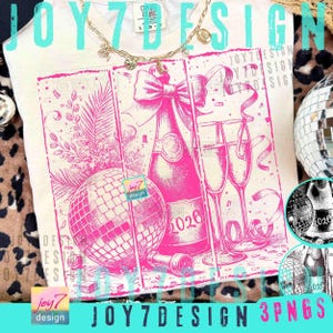 Vintage New Years PNG Disco Ball Champagne Coquette New Years Eve 2026 Holiday season Png Trendy Distressed Retro New Year design ORIGINAL
