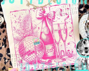 Vintage New Years PNG Disco Ball Champagne Coquette New Years Eve 2026 Holiday season Png Trendy Distressed Retro New Year design ORIGINAL