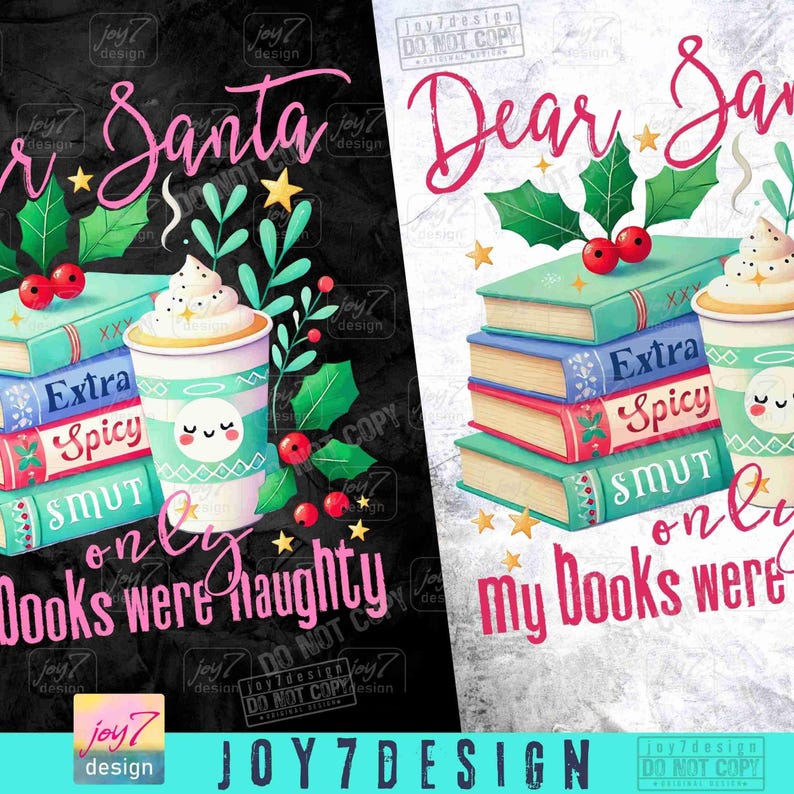Querido Papá Noel Smut PNG Divertido amante de los libros navideños PNG Moda Adulto Navidad Solo mis libros eran traviesos Libros sucios Café Lectura Bookish ORIGINAL imagen 2