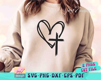 Cross in Heart SVG PNG Heart Cross Svg, Heart Cross Png, Christian Clipart, Christian Cut File, Faith Svg, Christian Svg, Christian Designs