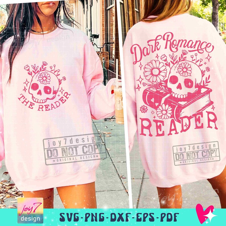 Dark Romance Reader SVG PNG Book lover Floral Skull Svg Reader Svg Book lover Sublimation Bookish Svg Reading skeleton Svg Cut File ORIGINAL image 5