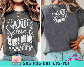 Antisocial Cheer Moms Club SVG PNG Funny Cheer Mom Shirt Svg, Cheer mom Png, Cheerleader Mom, Cheer Life Svg, Cheer Mama Front and Back Svg