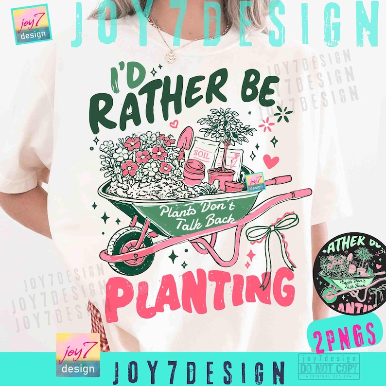 I'd Rather Be Planting PNG Funny Planting lover Garden Humor Doodle ORIGINAL Design Digital image 1