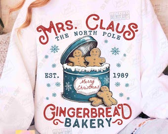 Mrs Claus Lebkuchenbäckerei Lustige Weihnachten PNG Lebkuchenmann Weihnachtspullover Png Nordpol Magie Retro Weihnachten Trendy Xmas ORIGINAL