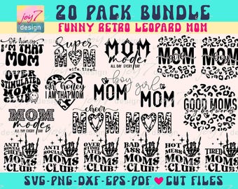 Mom SVG Bundle: Leopard Print, Funny Retro Designs Cut Files (Digital Download)