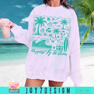 Happiest By The Ocean PNG Retro Beach Shirt Png Summer Palms Ocean Trendy Summer shirt Png Coquette Funny Summer Png Summer design ORIGINAL image 4